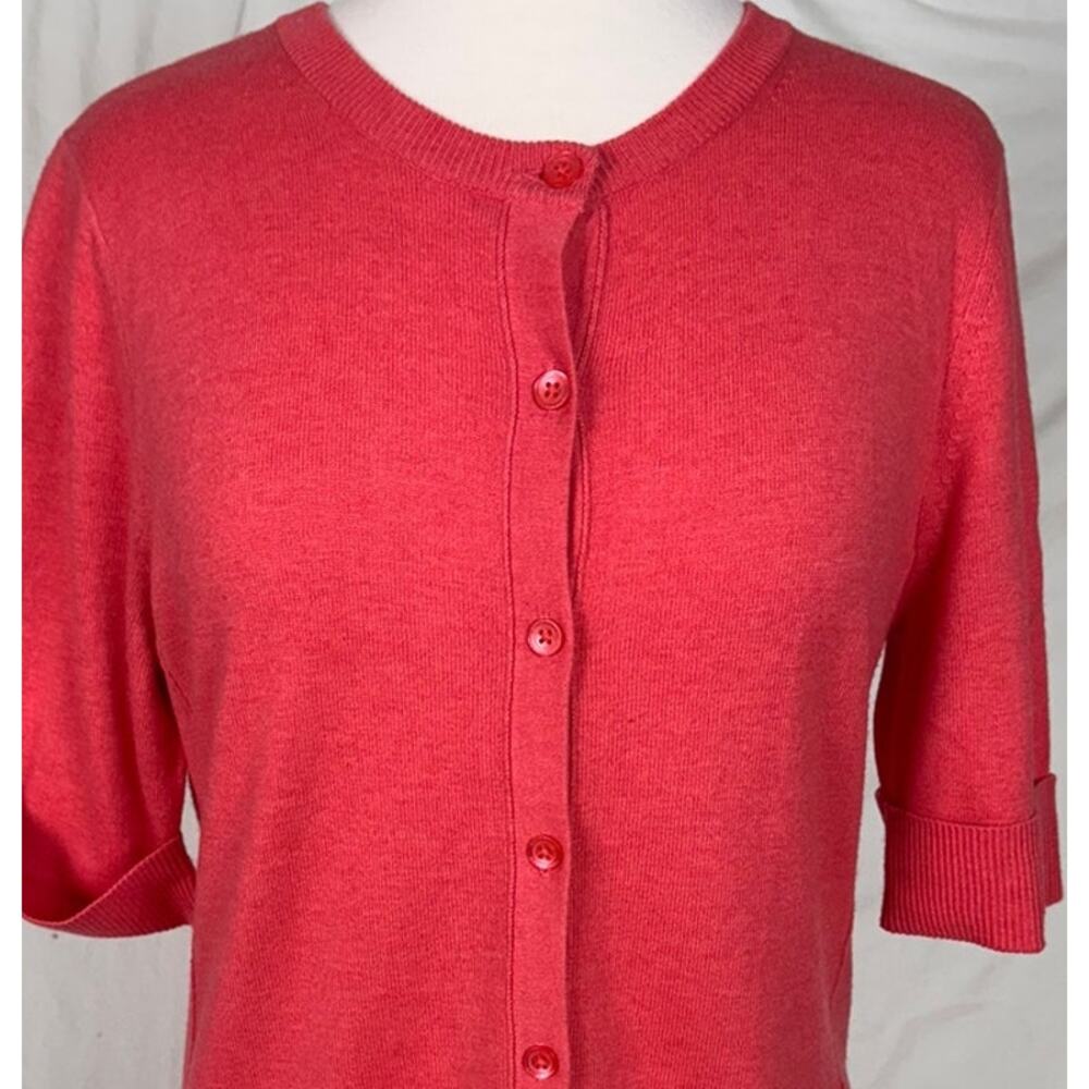 Eddie Bauer Womens Medium 3/4 Sleeve Button Front Cardigan Sweater Coral Pink - Picture 5 of 10